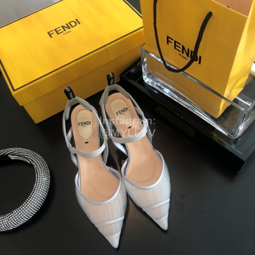 Fendi Spring And Summer New Sheepskin High Heel Sandals For Women White