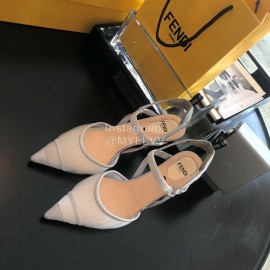 Fendi Spring And Summer New Sheepskin High Heel Sandals For Women White