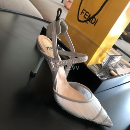 Fendi Spring And Summer New Sheepskin High Heel Sandals For Women White