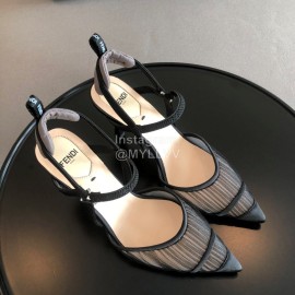 Fendi Spring And Summer New Sheepskin High Heel Sandals For Women Black