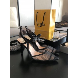 Fendi Spring And Summer New Sheepskin High Heel Sandals For Women Black