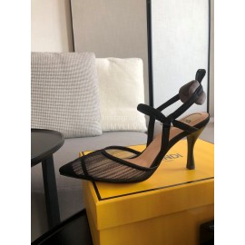 Fendi Spring And Summer New Sheepskin High Heel Sandals For Women Black