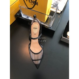 Fendi Spring And Summer New Sheepskin High Heel Sandals For Women Black