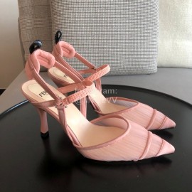 Fendi Spring And Summer New Sheepskin High Heel Sandals For Women Pink