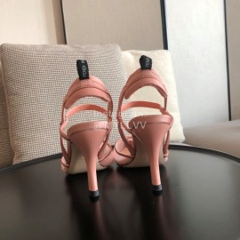 Fendi Spring And Summer New Sheepskin High Heel Sandals For Women Pink