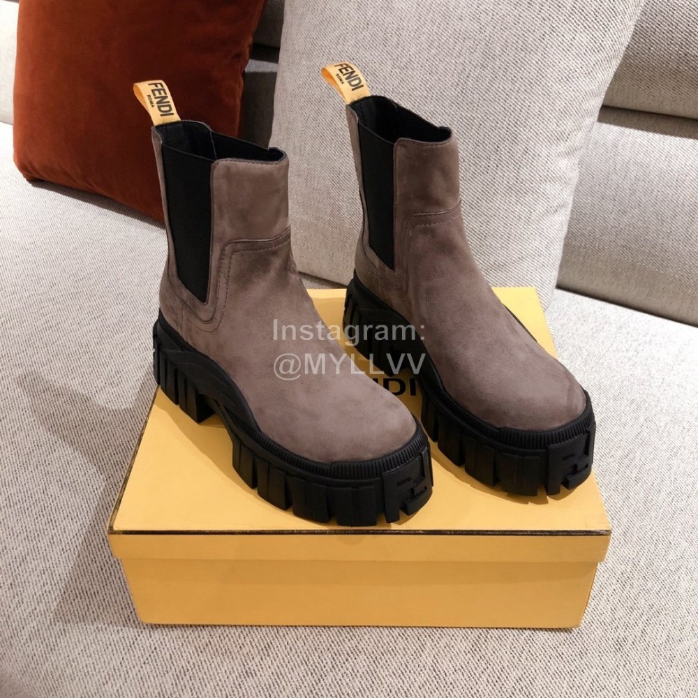 Fendi Winter Fashion Thick Soles Leather Cool Boots For Women Coffee