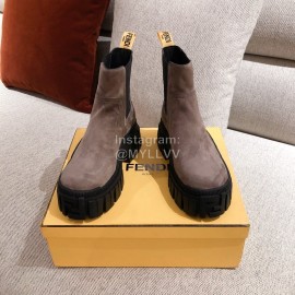 Fendi Winter Fashion Thick Soles Leather Cool Boots For Women Coffee