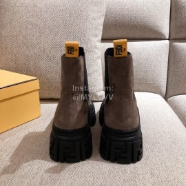 Fendi Winter Fashion Thick Soles Leather Cool Boots For Women Coffee