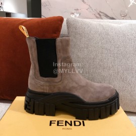 Fendi Winter Fashion Thick Soles Leather Cool Boots For Women Coffee