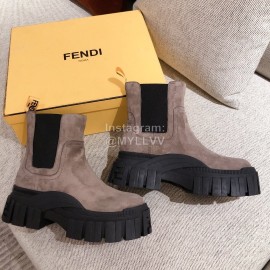 Fendi Winter Fashion Thick Soles Leather Cool Boots For Women Coffee