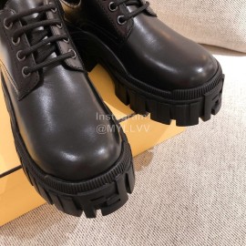 Fendi Fashion Thick Soles Black Leather Shoes For Women 