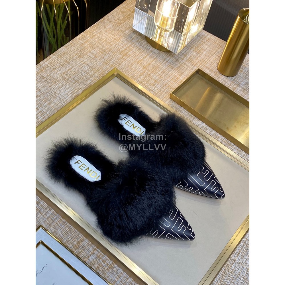 Fendi Autumn And Winter New Soft Warm Wool Pointed Sandals For Women Black