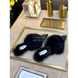 Fendi Autumn And Winter New Soft Warm Wool Pointed Sandals For Women Black