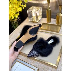 Fendi Autumn And Winter New Soft Warm Wool Pointed Sandals For Women Black
