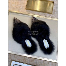 Fendi Autumn And Winter New Soft Warm Wool Pointed Sandals For Women Black