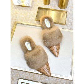 Fendi Autumn And Winter New Soft Warm Wool Pointed Sandals For Women Brown