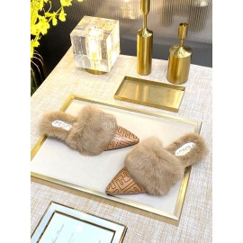 Fendi Autumn And Winter New Soft Warm Wool Pointed Sandals For Women Brown