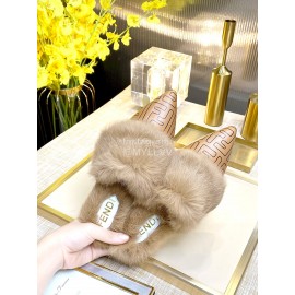 Fendi Autumn And Winter New Soft Warm Wool Pointed Sandals For Women Brown