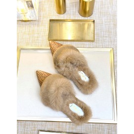 Fendi Autumn And Winter New Soft Warm Wool Pointed Sandals For Women Brown