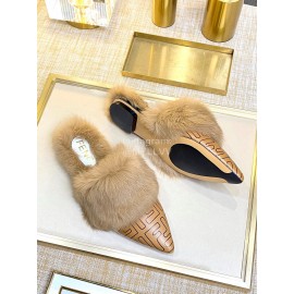 Fendi Autumn And Winter New Soft Warm Wool Pointed Sandals For Women Brown