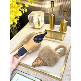 Fendi Autumn And Winter New Soft Warm Wool Pointed Sandals For Women Brown