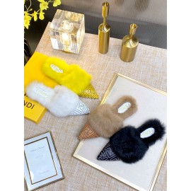 Fendi Autumn And Winter New Soft Warm Wool Pointed Sandals For Women Brown