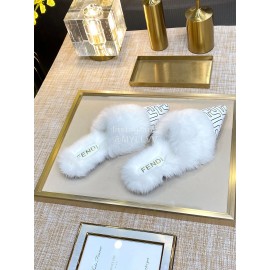 Fendi Autumn And Winter New Soft Warm Wool Pointed Sandals For Women White