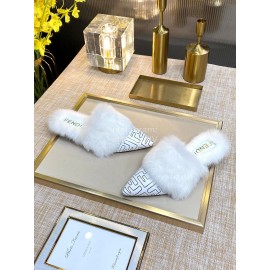 Fendi Autumn And Winter New Soft Warm Wool Pointed Sandals For Women White