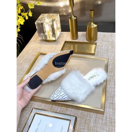 Fendi Autumn And Winter New Soft Warm Wool Pointed Sandals For Women White