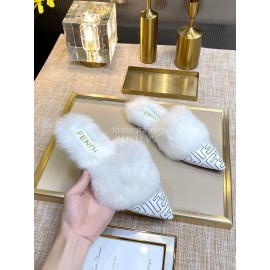 Fendi Autumn And Winter New Soft Warm Wool Pointed Sandals For Women White