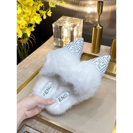Fendi Autumn And Winter New Soft Warm Wool Pointed Sandals For Women White
