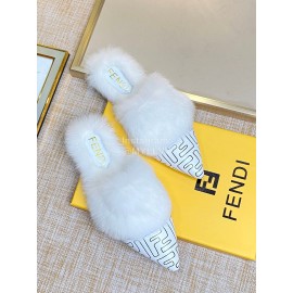 Fendi Autumn And Winter New Soft Warm Wool Pointed Sandals For Women White