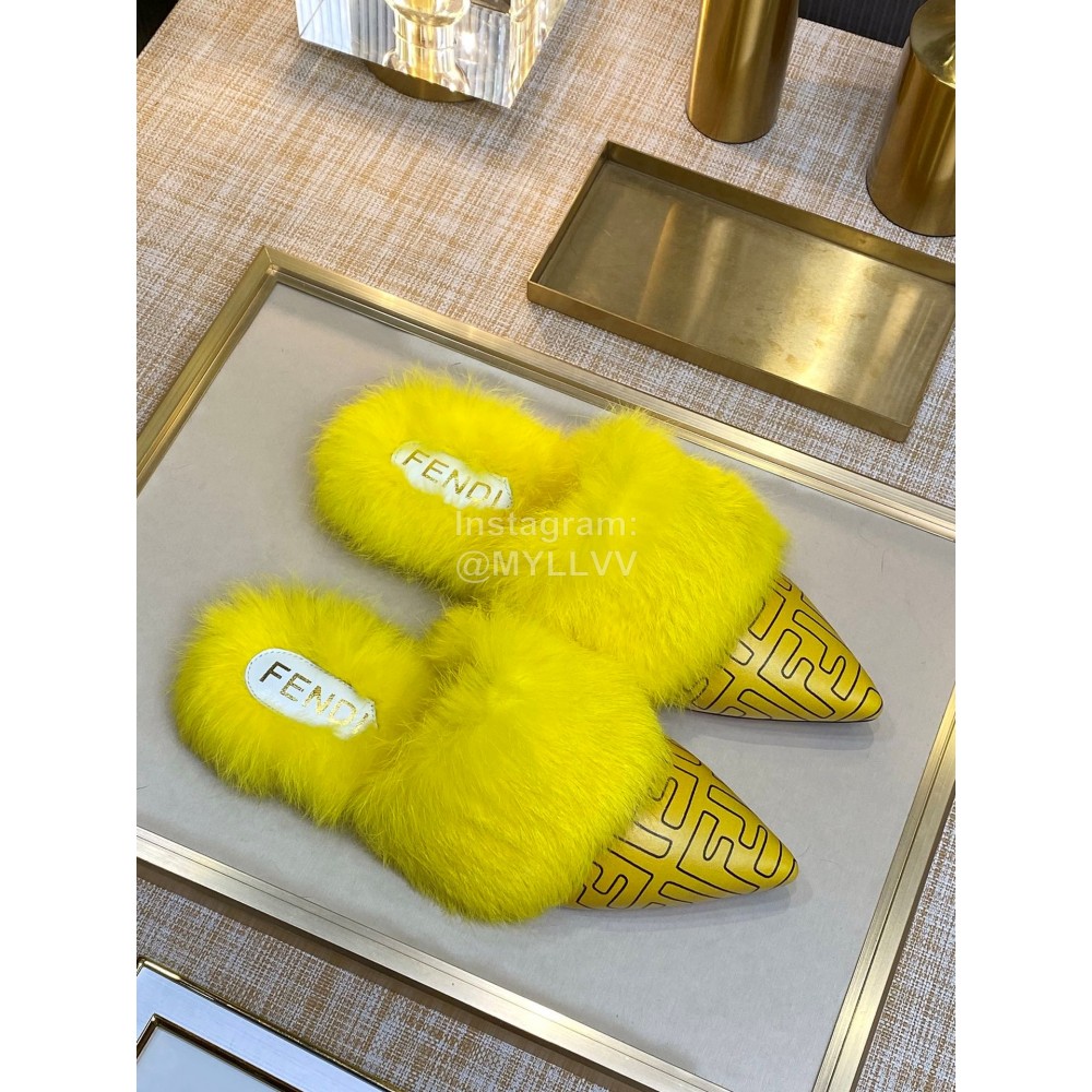 Fendi Autumn And Winter New Soft Warm Wool Pointed Sandals For Women Yellow