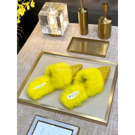 Fendi Autumn And Winter New Soft Warm Wool Pointed Sandals For Women Yellow