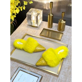 Fendi Autumn And Winter New Soft Warm Wool Pointed Sandals For Women Yellow