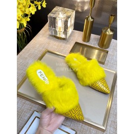 Fendi Autumn And Winter New Soft Warm Wool Pointed Sandals For Women Yellow