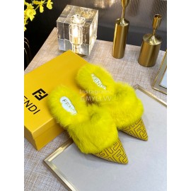 Fendi Autumn And Winter New Soft Warm Wool Pointed Sandals For Women Yellow