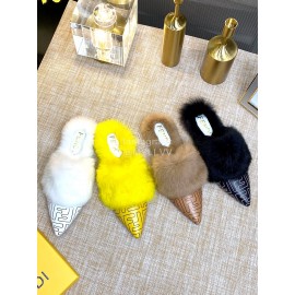 Fendi Autumn And Winter New Soft Warm Wool Pointed Sandals For Women Yellow