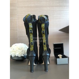 Fendi Fashion Black Leather High Heel Boots For Women 