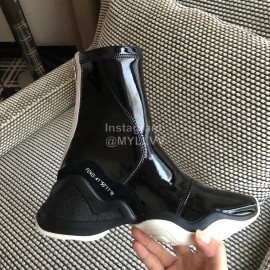 Fendi Fashion Patent Leather Thick Soled Short Boots For Women Black