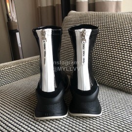 Fendi Fashion Patent Leather Thick Soled Short Boots For Women Black