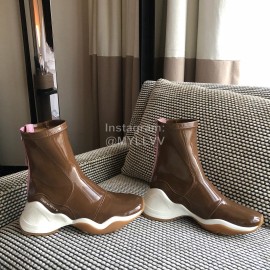 Fendi Fashion Patent Leather Thick Soled Short Boots For Women Brown