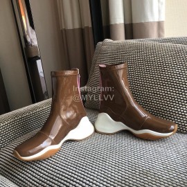 Fendi Fashion Patent Leather Thick Soled Short Boots For Women Brown