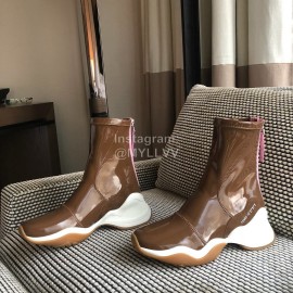 Fendi Fashion Patent Leather Thick Soled Short Boots For Women Brown