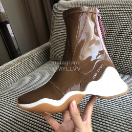 Fendi Fashion Patent Leather Thick Soled Short Boots For Women Brown
