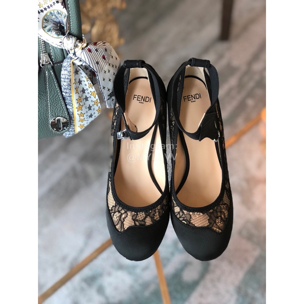 Fendi Autumn Winter Black Silk Lace High Heels For Women 