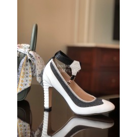 Fendi Spring New White Leather High Heels For Women 
