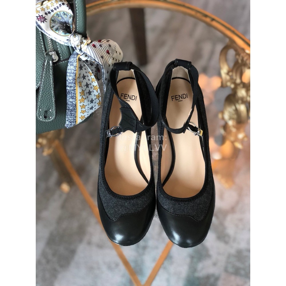 Fendi Spring New Black Leather High Heels For Women 