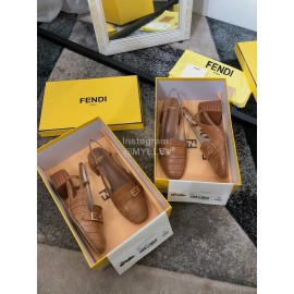 Fendi New Summer Calf High Heel Sandals For Women Brown