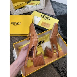 Fendi New Summer Calf High Heel Sandals For Women Brown